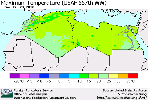 North Africa Mean Maximum Temperature (USAF 557th WW) Thematic Map For 12/17/2018 - 12/23/2018