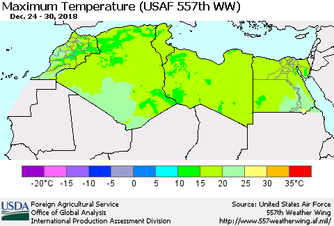North Africa Mean Maximum Temperature (USAF 557th WW) Thematic Map For 12/24/2018 - 12/30/2018
