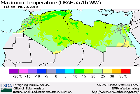 North Africa Mean Maximum Temperature (USAF 557th WW) Thematic Map For 2/25/2019 - 3/3/2019