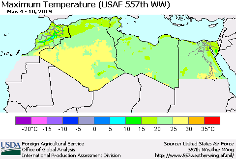 North Africa Mean Maximum Temperature (USAF 557th WW) Thematic Map For 3/4/2019 - 3/10/2019