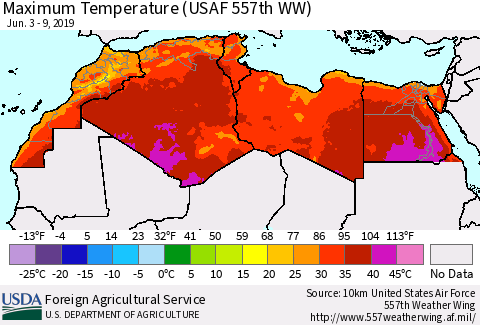 North Africa Mean Maximum Temperature (USAF 557th WW) Thematic Map For 6/3/2019 - 6/9/2019