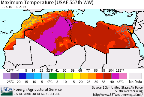 North Africa Mean Maximum Temperature (USAF 557th WW) Thematic Map For 6/10/2019 - 6/16/2019