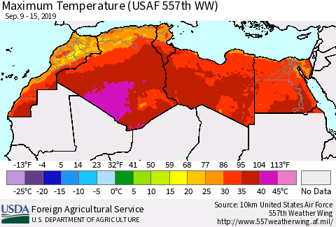 North Africa Mean Maximum Temperature (USAF 557th WW) Thematic Map For 9/9/2019 - 9/15/2019