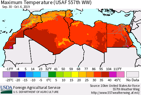 North Africa Mean Maximum Temperature (USAF 557th WW) Thematic Map For 9/30/2019 - 10/6/2019