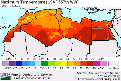 North Africa Mean Maximum Temperature (USAF 557th WW) Thematic Map For 10/7/2019 - 10/13/2019