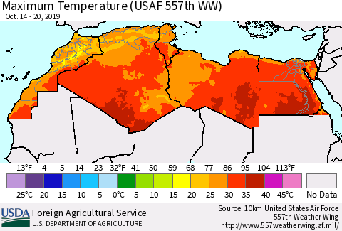 North Africa Mean Maximum Temperature (USAF 557th WW) Thematic Map For 10/14/2019 - 10/20/2019