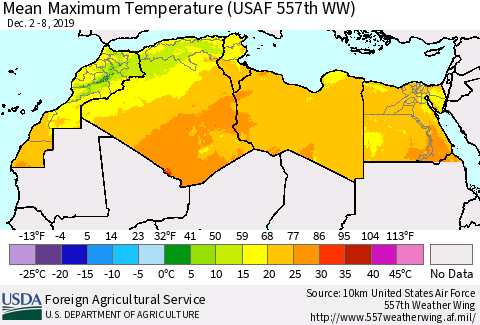 North Africa Mean Maximum Temperature (USAF 557th WW) Thematic Map For 12/2/2019 - 12/8/2019