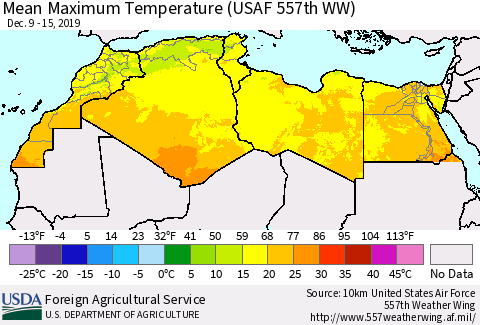 North Africa Mean Maximum Temperature (USAF 557th WW) Thematic Map For 12/9/2019 - 12/15/2019