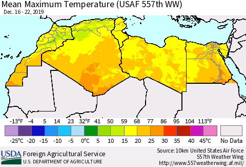 North Africa Mean Maximum Temperature (USAF 557th WW) Thematic Map For 12/16/2019 - 12/22/2019