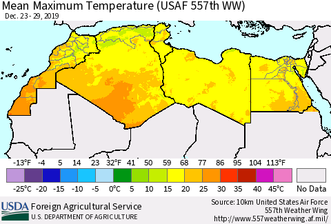 North Africa Mean Maximum Temperature (USAF 557th WW) Thematic Map For 12/23/2019 - 12/29/2019