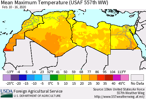 North Africa Mean Maximum Temperature (USAF 557th WW) Thematic Map For 2/10/2020 - 2/16/2020