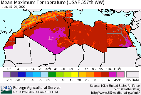 North Africa Mean Maximum Temperature (USAF 557th WW) Thematic Map For 6/15/2020 - 6/21/2020