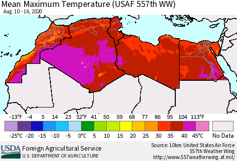 North Africa Mean Maximum Temperature (USAF 557th WW) Thematic Map For 8/10/2020 - 8/16/2020