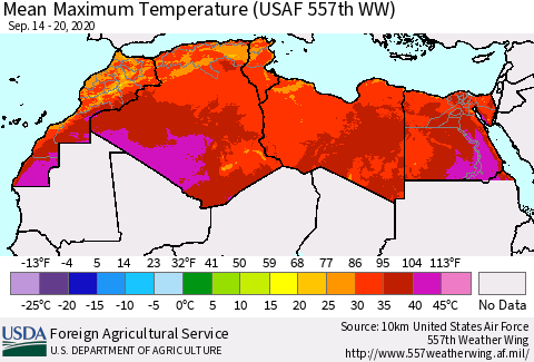 North Africa Mean Maximum Temperature (USAF 557th WW) Thematic Map For 9/14/2020 - 9/20/2020