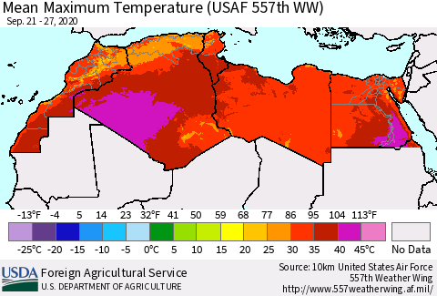 North Africa Mean Maximum Temperature (USAF 557th WW) Thematic Map For 9/21/2020 - 9/27/2020