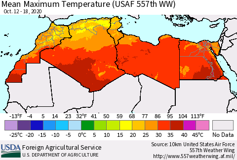 North Africa Mean Maximum Temperature (USAF 557th WW) Thematic Map For 10/12/2020 - 10/18/2020