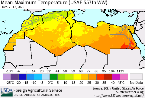 North Africa Mean Maximum Temperature (USAF 557th WW) Thematic Map For 12/7/2020 - 12/13/2020