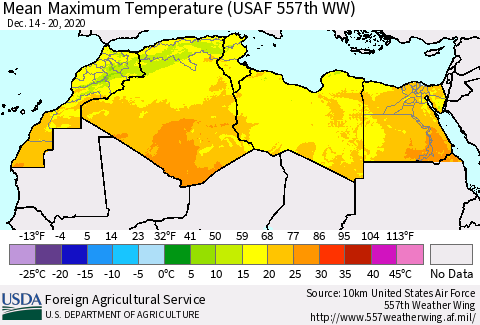 North Africa Mean Maximum Temperature (USAF 557th WW) Thematic Map For 12/14/2020 - 12/20/2020