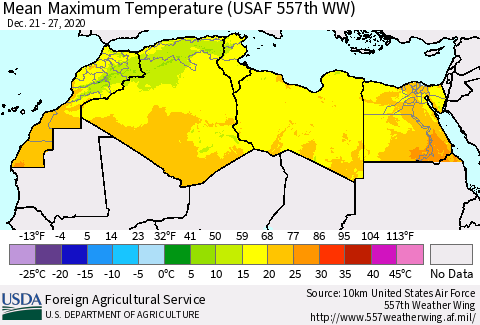 North Africa Mean Maximum Temperature (USAF 557th WW) Thematic Map For 12/21/2020 - 12/27/2020
