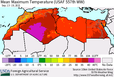 North Africa Mean Maximum Temperature (USAF 557th WW) Thematic Map For 9/13/2021 - 9/19/2021
