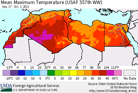 North Africa Mean Maximum Temperature (USAF 557th WW) Thematic Map For 9/27/2021 - 10/3/2021