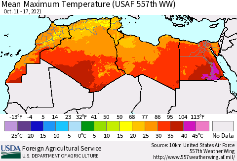 North Africa Mean Maximum Temperature (USAF 557th WW) Thematic Map For 10/11/2021 - 10/17/2021