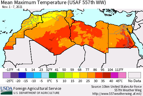 North Africa Mean Maximum Temperature (USAF 557th WW) Thematic Map For 11/1/2021 - 11/7/2021