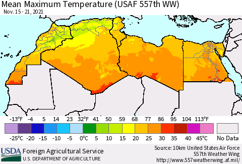 North Africa Mean Maximum Temperature (USAF 557th WW) Thematic Map For 11/15/2021 - 11/21/2021