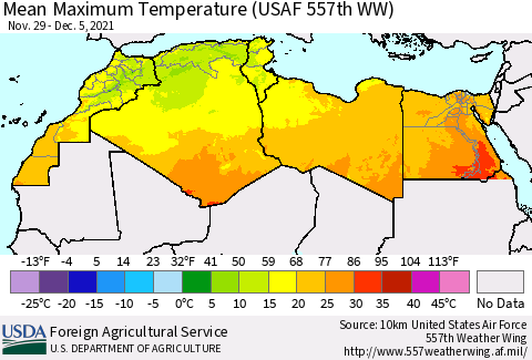North Africa Mean Maximum Temperature (USAF 557th WW) Thematic Map For 11/29/2021 - 12/5/2021