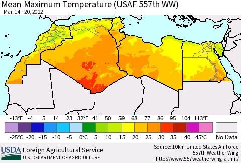 North Africa Mean Maximum Temperature (USAF 557th WW) Thematic Map For 3/14/2022 - 3/20/2022