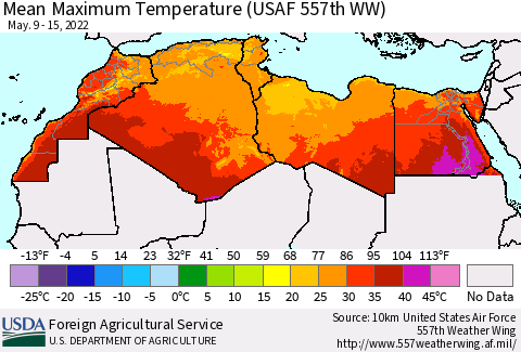 North Africa Mean Maximum Temperature (USAF 557th WW) Thematic Map For 5/9/2022 - 5/15/2022