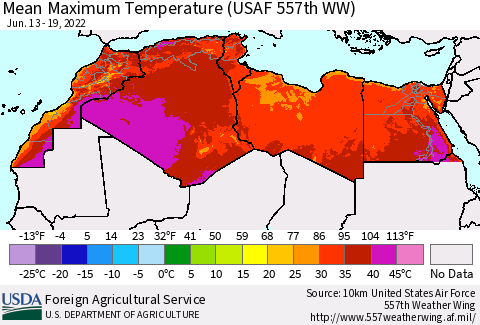North Africa Mean Maximum Temperature (USAF 557th WW) Thematic Map For 6/13/2022 - 6/19/2022