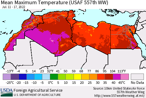 North Africa Mean Maximum Temperature (USAF 557th WW) Thematic Map For 7/11/2022 - 7/17/2022
