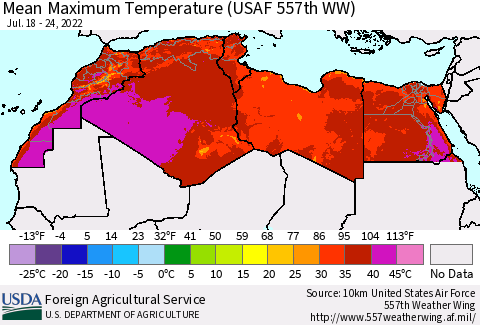 North Africa Mean Maximum Temperature (USAF 557th WW) Thematic Map For 7/18/2022 - 7/24/2022