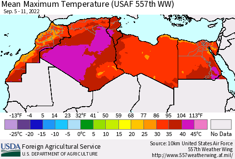 North Africa Mean Maximum Temperature (USAF 557th WW) Thematic Map For 9/5/2022 - 9/11/2022
