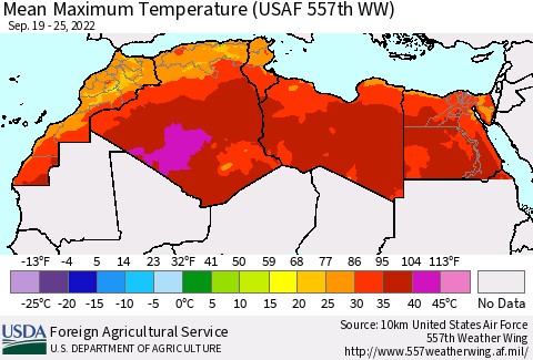 North Africa Mean Maximum Temperature (USAF 557th WW) Thematic Map For 9/19/2022 - 9/25/2022