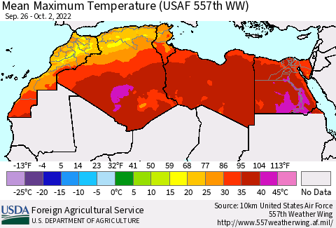 North Africa Mean Maximum Temperature (USAF 557th WW) Thematic Map For 9/26/2022 - 10/2/2022