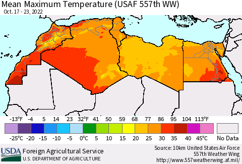 North Africa Mean Maximum Temperature (USAF 557th WW) Thematic Map For 10/17/2022 - 10/23/2022