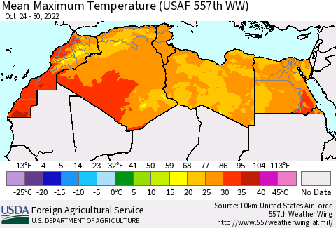 North Africa Mean Maximum Temperature (USAF 557th WW) Thematic Map For 10/24/2022 - 10/30/2022