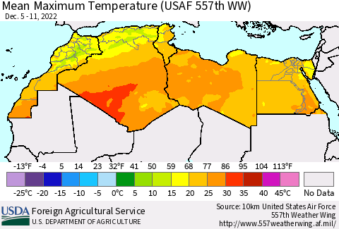 North Africa Mean Maximum Temperature (USAF 557th WW) Thematic Map For 12/5/2022 - 12/11/2022