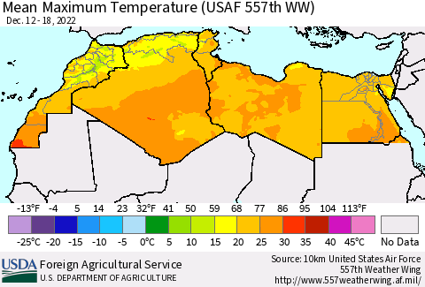 North Africa Mean Maximum Temperature (USAF 557th WW) Thematic Map For 12/12/2022 - 12/18/2022
