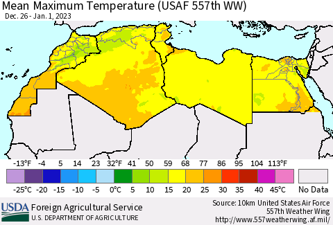 North Africa Mean Maximum Temperature (USAF 557th WW) Thematic Map For 12/26/2022 - 1/1/2023
