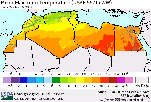 North Africa Mean Maximum Temperature (USAF 557th WW) Thematic Map For 2/27/2023 - 3/5/2023
