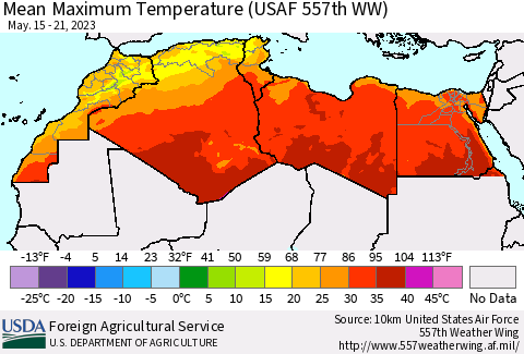 North Africa Mean Maximum Temperature (USAF 557th WW) Thematic Map For 5/15/2023 - 5/21/2023