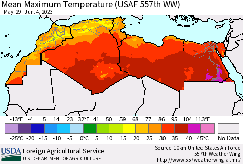 North Africa Mean Maximum Temperature (USAF 557th WW) Thematic Map For 5/29/2023 - 6/4/2023
