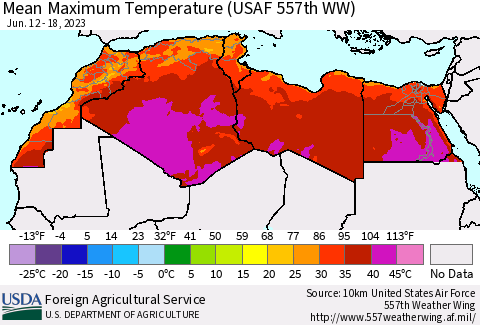 North Africa Mean Maximum Temperature (USAF 557th WW) Thematic Map For 6/12/2023 - 6/18/2023