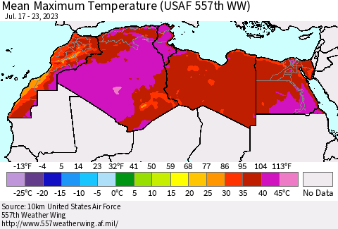 North Africa Mean Maximum Temperature (USAF 557th WW) Thematic Map For 7/17/2023 - 7/23/2023