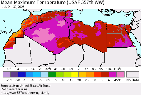 North Africa Mean Maximum Temperature (USAF 557th WW) Thematic Map For 7/24/2023 - 7/30/2023
