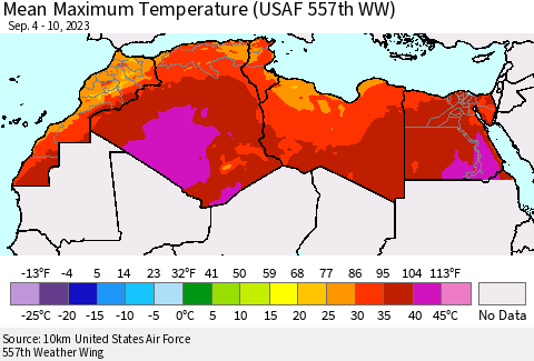 North Africa Mean Maximum Temperature (USAF 557th WW) Thematic Map For 9/4/2023 - 9/10/2023