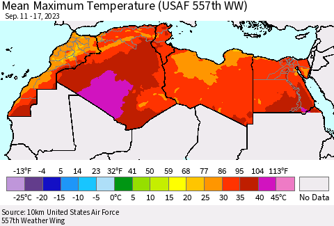 North Africa Mean Maximum Temperature (USAF 557th WW) Thematic Map For 9/11/2023 - 9/17/2023